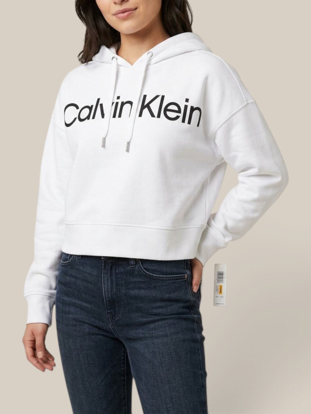 Calvin Klein Performance Cropped Logo Hoodie White Boxy Fit Size S
